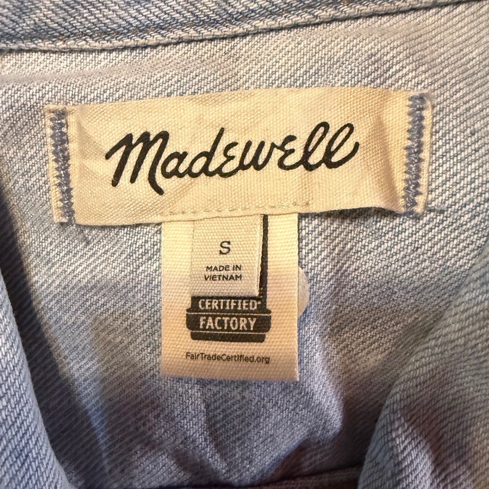 Madewell Women Small Light Wash Denim Trucker Vest Blue Button Up Western Moto - Picture 7 of 10